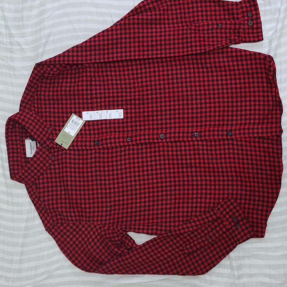 Red and black checked men's flannel Goodfellow & Co long sleeve shirt